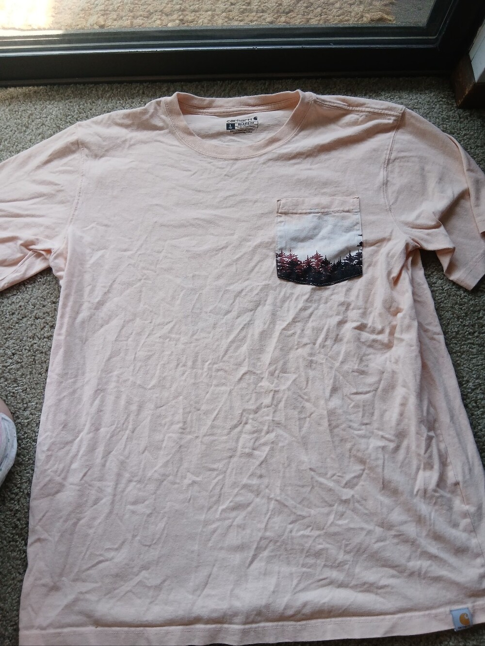 Carhartt Men’s Salmon Pink Short-Sleeve Pocket Tee with Forest Pocket Print